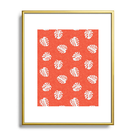 Little Arrow Design Co Woven Monstera on Orange Metal Framed Art Print