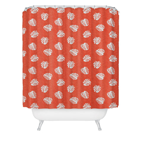 Little Arrow Design Co Woven Monstera on Orange Shower Curtain