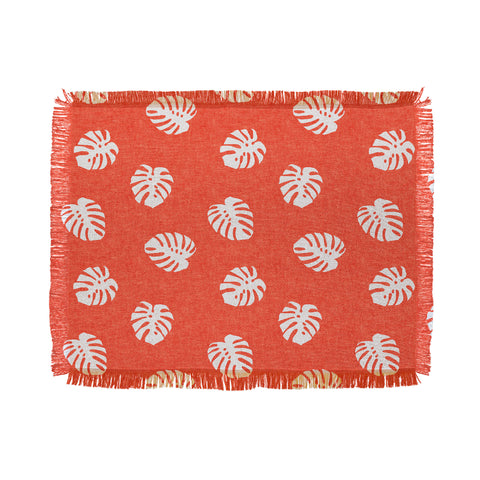 Little Arrow Design Co Woven Monstera on Orange Throw Blanket