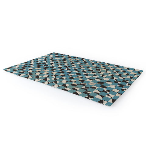 Little Dean Abstract checked blue and black Area Rug