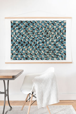 Little Dean Abstract checked blue and black Art Print And Hanger