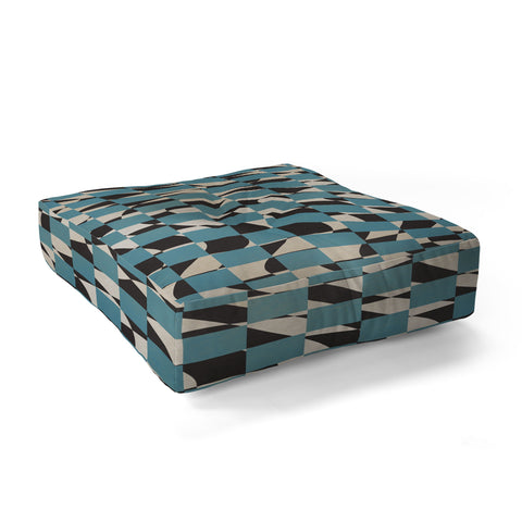 Little Dean Abstract checked blue and black Floor Pillow Square
