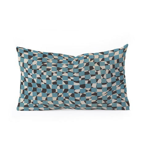 Little Dean Abstract checked blue and black Oblong Throw Pillow