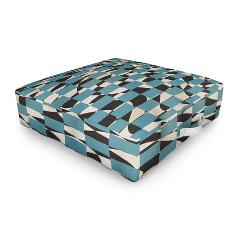 Little Dean Abstract checked blue and black Outdoor Floor Cushion