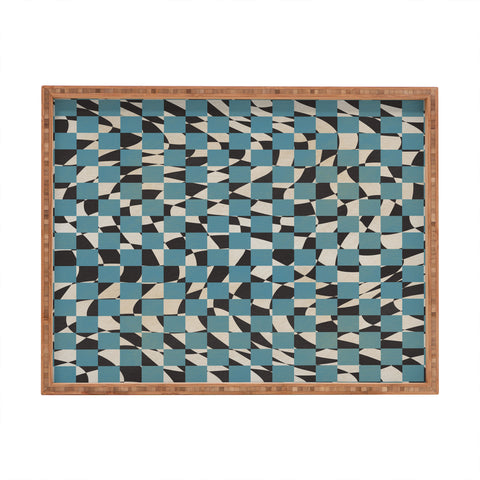 Little Dean Abstract checked blue and black Rectangular Tray