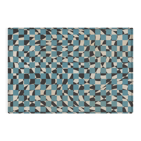 Little Dean Abstract checked blue and black Outdoor Rug