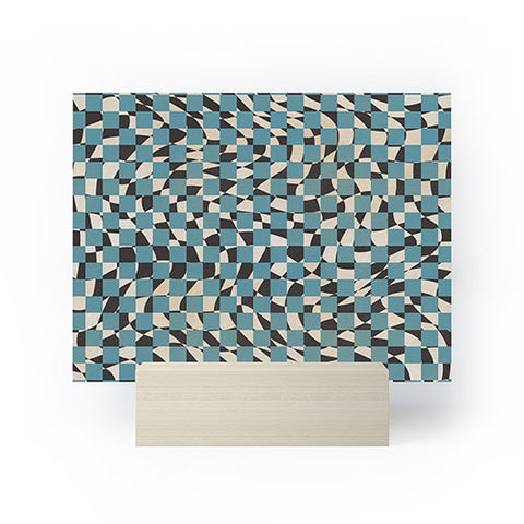 Little Dean Abstract checked blue and black Mini Art Print