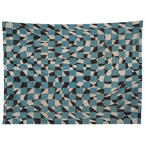 Little Dean Abstract checked blue and black Tapestry