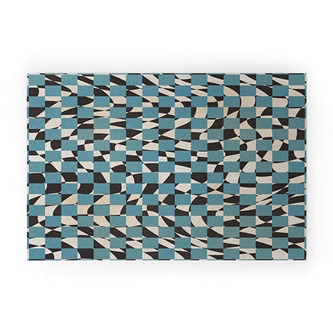 Little Dean Abstract checked blue and black Welcome Mat