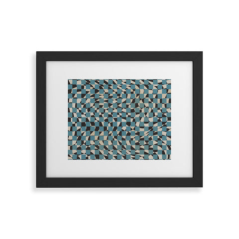 Little Dean Abstract checked blue and black Framed Art Print