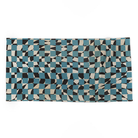 Little Dean Abstract checked blue and black Beach Towel