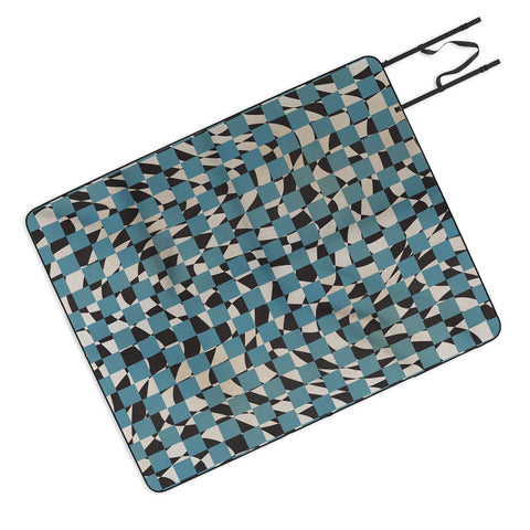 Little Dean Abstract checked blue and black Picnic Blanket
