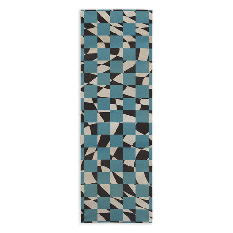 Little Dean Abstract checked blue and black Yoga Towel