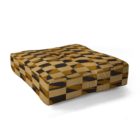 Little Dean Abstract checked in golden och Floor Pillow Square