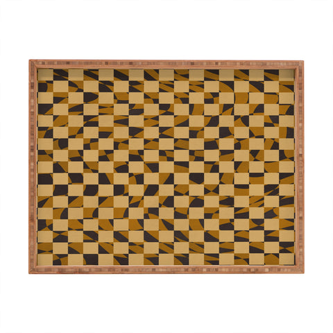 Little Dean Abstract checked in golden och Rectangular Tray