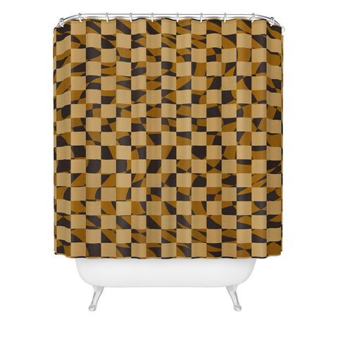 Little Dean Abstract checked in golden och Shower Curtain