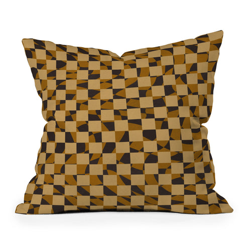 Little Dean Abstract checked in golden och Throw Pillow