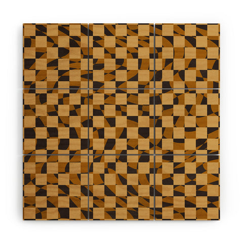Little Dean Abstract checked in golden och Wood Wall Mural