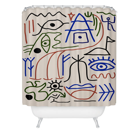 Little Dean Abstract line art 001 Shower Curtain