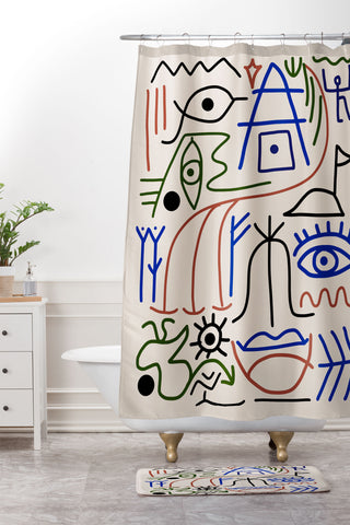 Little Dean Abstract line art 001 Shower Curtain And Mat