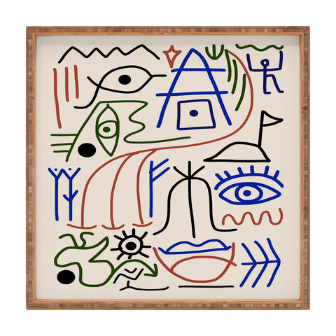 Little Dean Abstract line art 001 Square Tray