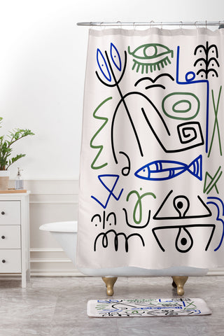 Little Dean Abstract line art 003 Shower Curtain And Mat