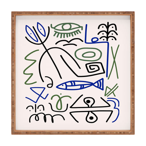 Little Dean Abstract line art 003 Square Tray