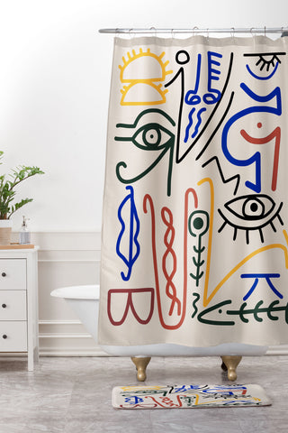 Little Dean Abstract line art symbol Shower Curtain And Mat