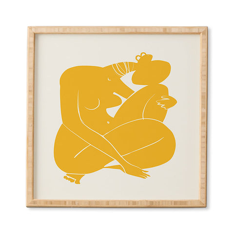 Little Dean Baby hug nude in yellow Framed Wall Art