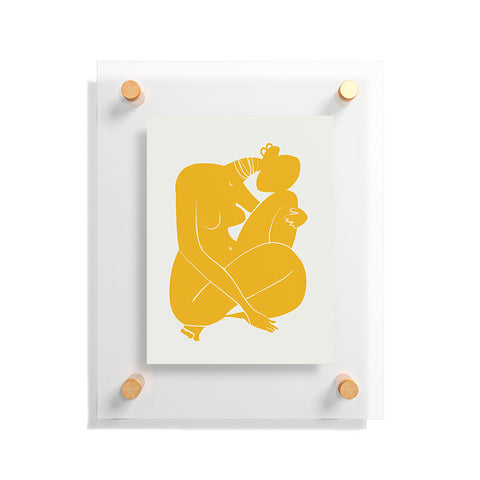 Little Dean Baby hug nude in yellow Floating Acrylic Print