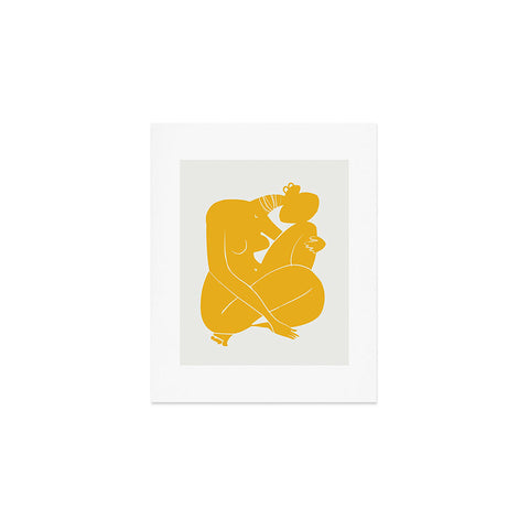 Little Dean Baby hug nude in yellow Art Print