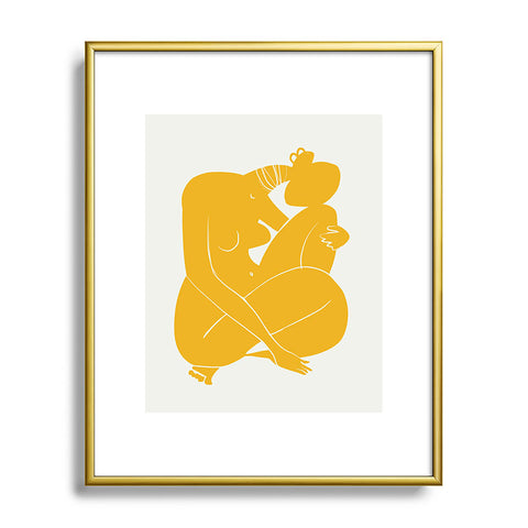 Little Dean Baby hug nude in yellow Metal Framed Art Print