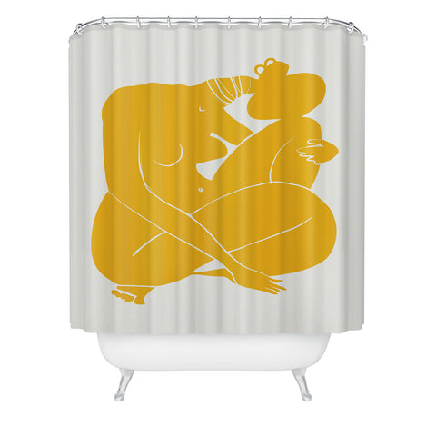 Little Dean Baby hug nude in yellow Shower Curtain