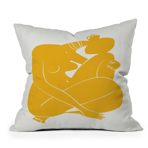 Little Dean Baby hug nude in yellow Throw Pillow
