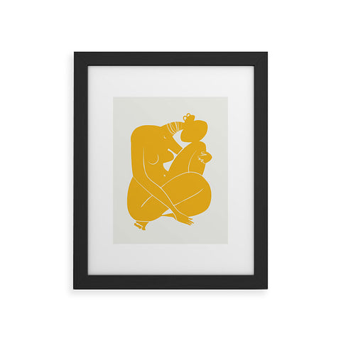 Little Dean Baby hug nude in yellow Framed Art Print