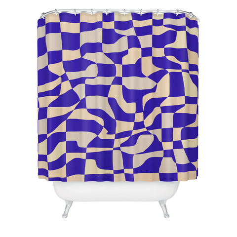 Little Dean Blue coral checkered mosaic Shower Curtain