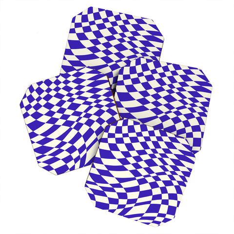 Little Dean Blue twist checkered pattern Coaster Set