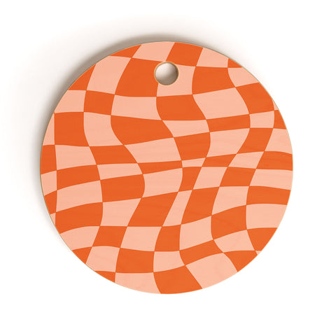 Little Dean Checkered beige and orange Cutting Board Round
