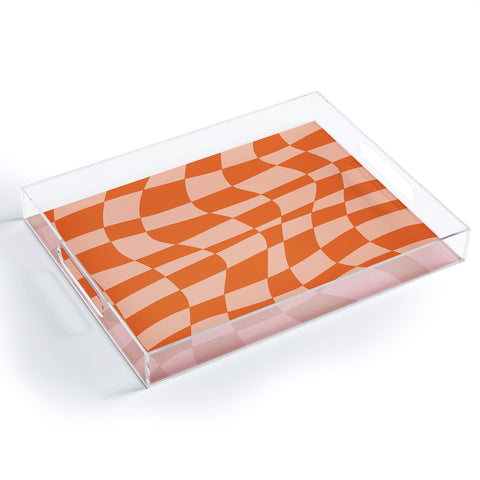 Little Dean Checkered beige and orange Acrylic Tray