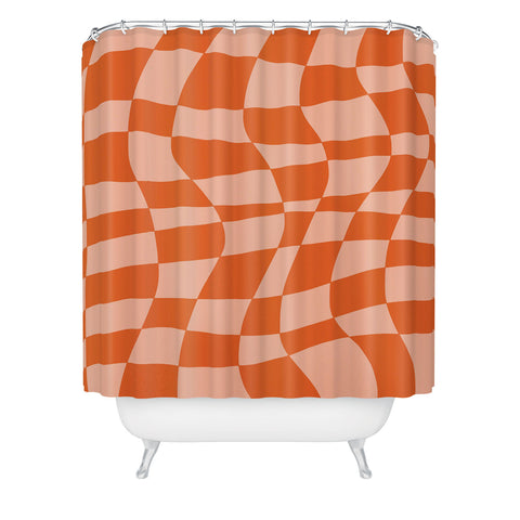 Little Dean Checkered beige and orange Shower Curtain