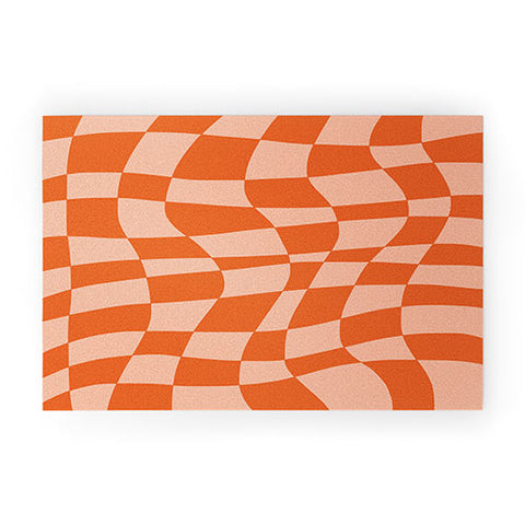 Little Dean Checkered beige and orange Welcome Mat