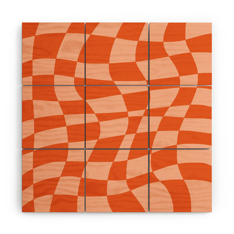 Little Dean Checkered beige and orange Wood Wall Mural