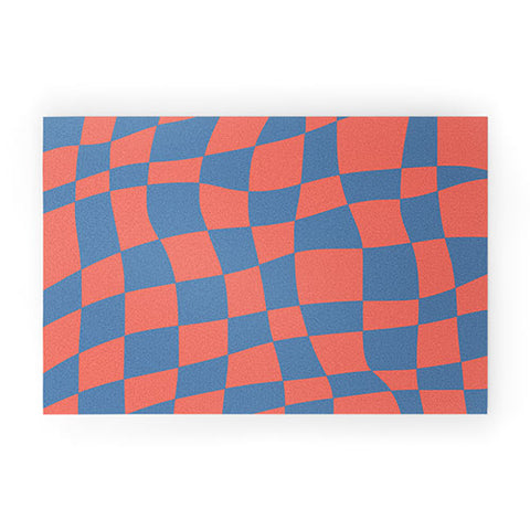 Little Dean Checkered pink and blue Welcome Mat