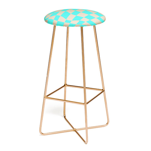 Little Dean Checkered turquoise and brown Bar Stool