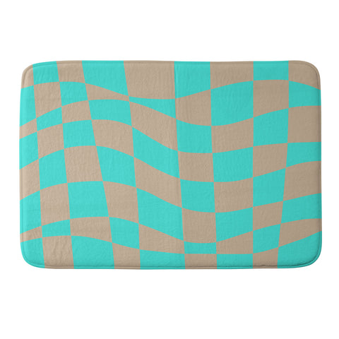Little Dean Checkered turquoise and brown Memory Foam Bath Mat