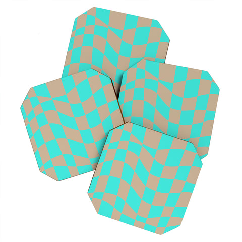 Little Dean Checkered turquoise and brown Coaster Set