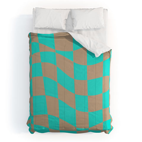 Little Dean Checkered turquoise and brown Comforter
