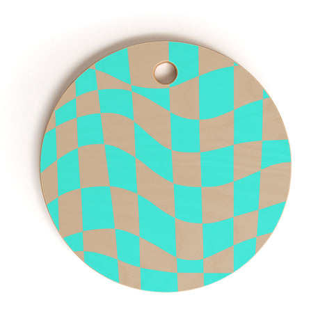 Little Dean Checkered turquoise and brown Cutting Board Round