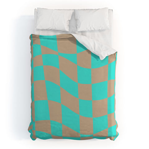 Little Dean Checkered turquoise and brown Duvet Cover