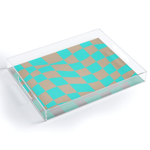 Little Dean Checkered turquoise and brown Acrylic Tray